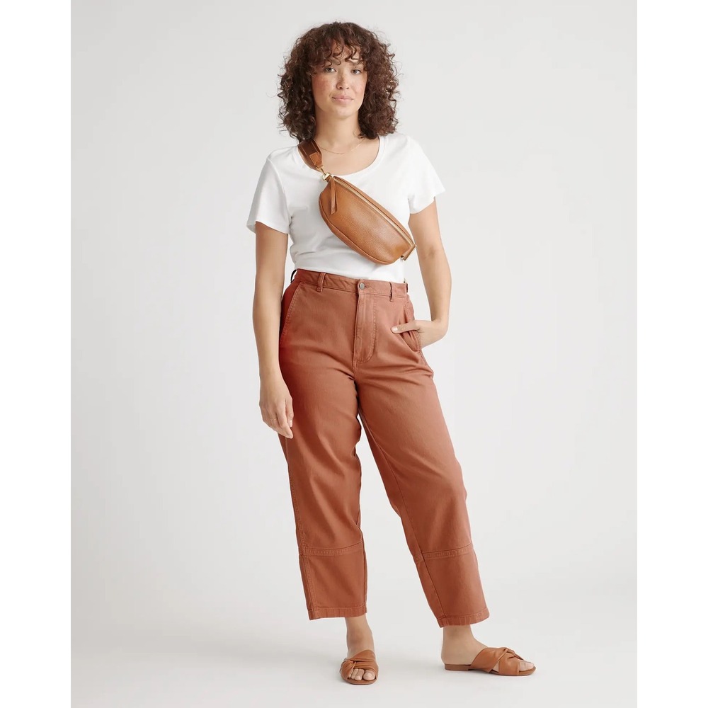Quince Organic Stretch Cotton Twill Straight Leg Cropped Pants Rust Brown 2